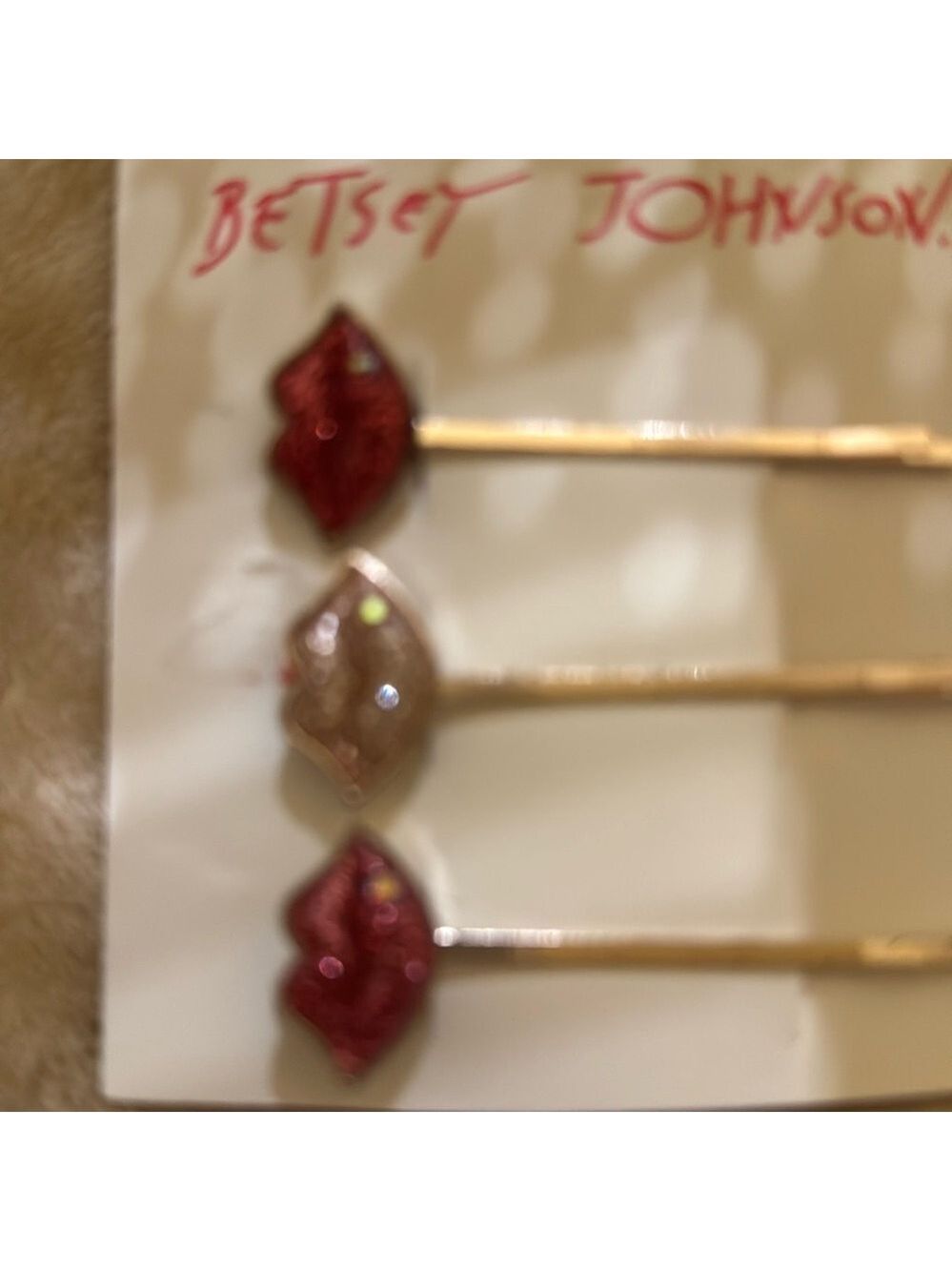 Betsey Johnson Red Lip Hair Pins - Picture 2 of 3